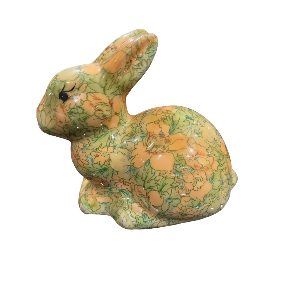 Vintage Easter Enesco Decoupage Rabbit Bunny Folk Art Floral 1970's Grannycore - Picture 3 of 9